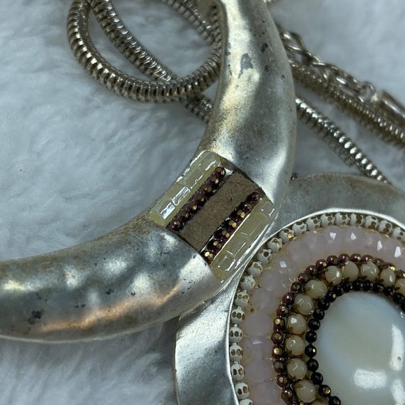 Silver Color Statement Piece Necklace Pendant Chain Multicolor Stones Extender - Picture 15 of 16